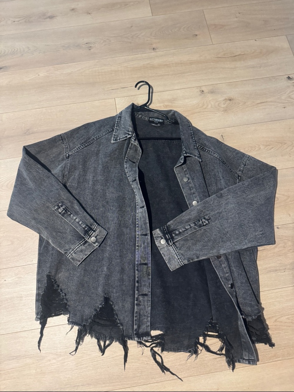 Kittenish Distressed Black Washed Denim Jean Jacket